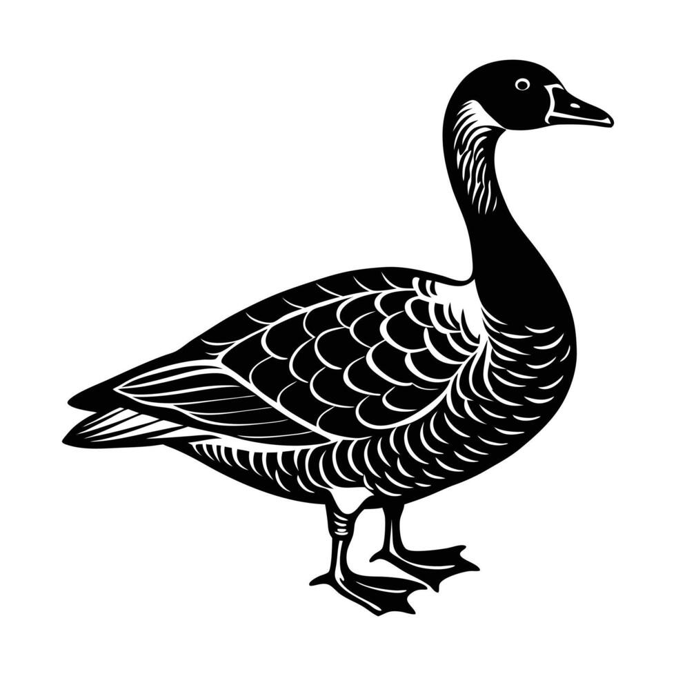 a black and white drawing of a goose. vector