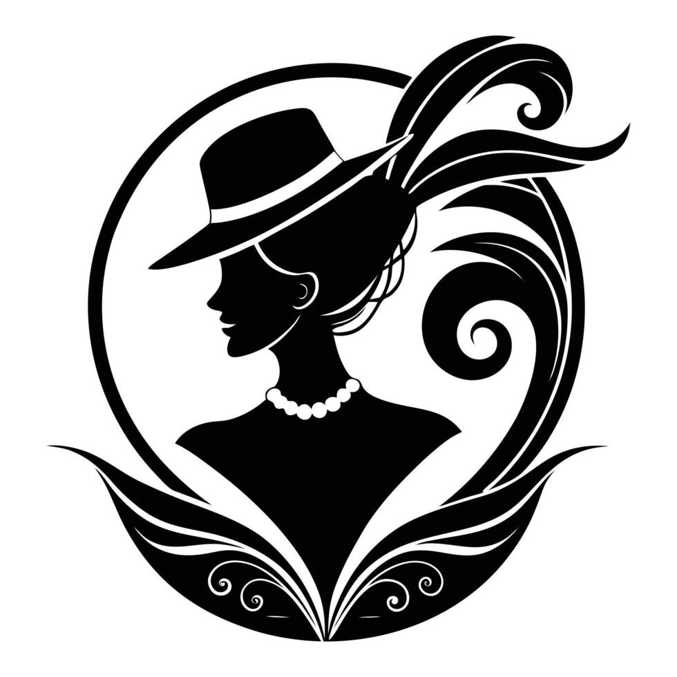 silhouette of a woman in a hat and hat vector