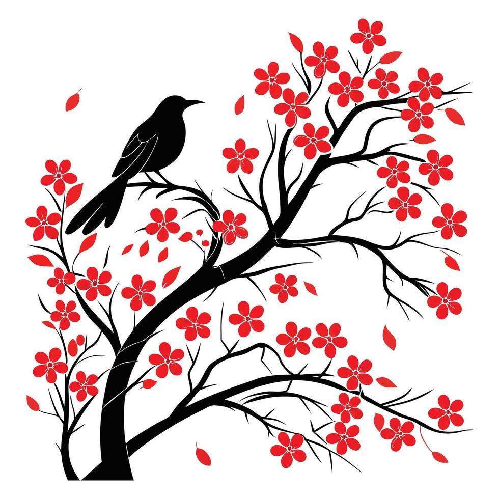 bird on cherry tree. vector