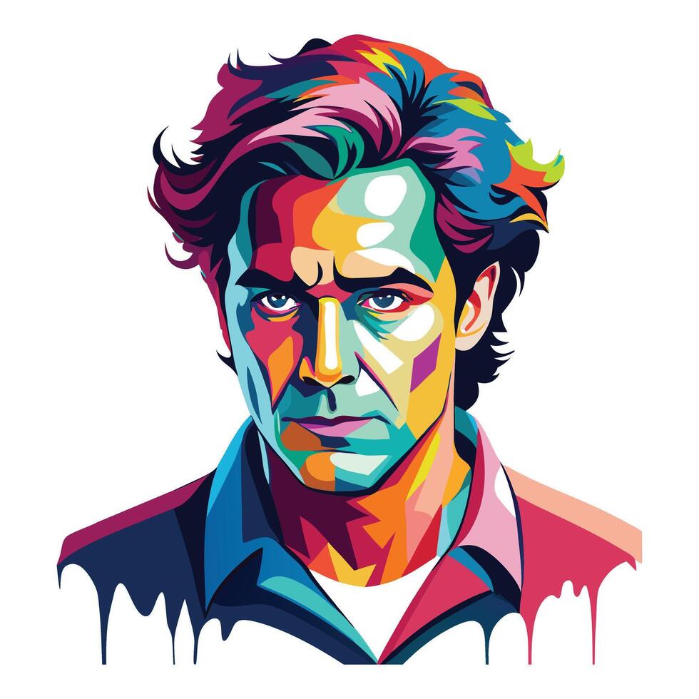 a colorful portrait of a man with long hair vector