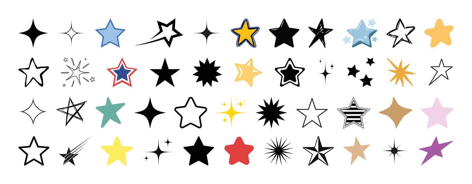 Set of star shapes. Black stars. Sparkle star. Falling stars, Star and Star logo icon set collection design. vector