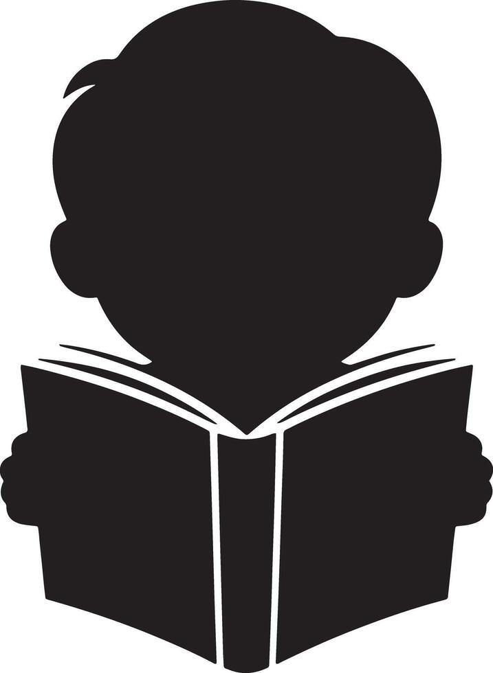 Black Silhouette Of A Student Reading An Open Book Illustration vector