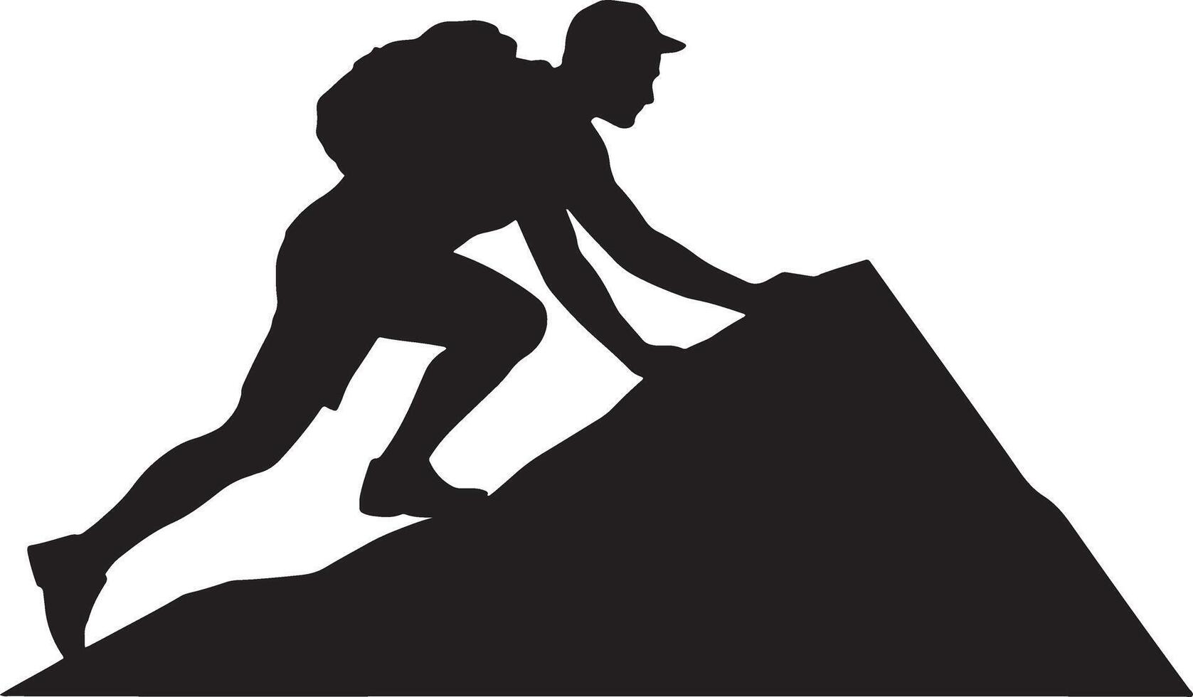 Hiker Silhouette Ascending Mountain Peak Illustration Graphic Element Isolated vector