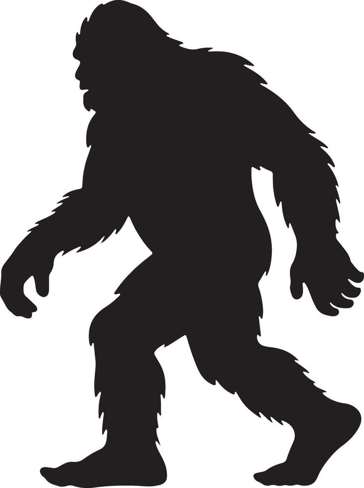 Silhouette Of Bigfoot Sasquatch Walking Mythical Creature Cryptid Animal Black And White vector