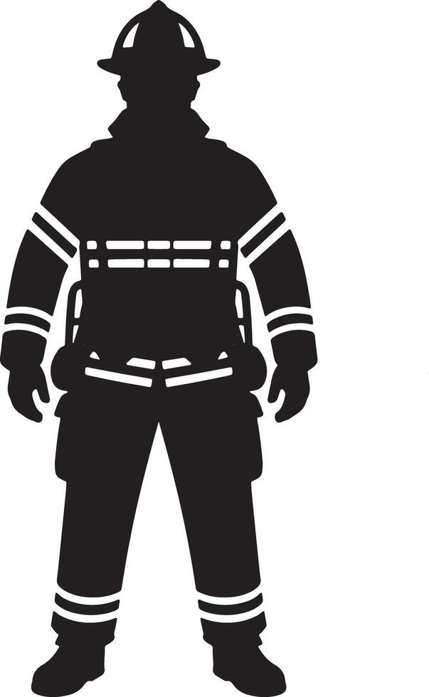 Black Silhouette Of A Firefighter In Full Gear Ready For Emergency Duty vector