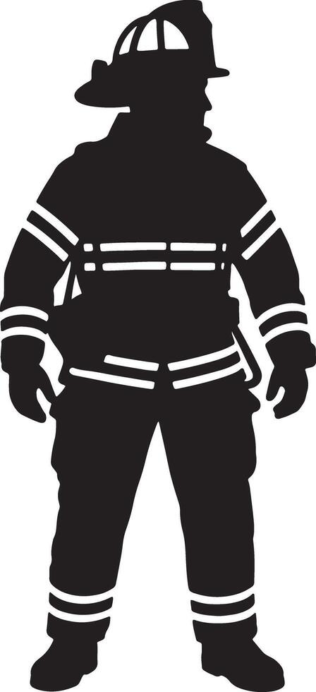 Silhouette Of A Firefighter In Full Gear Standing Ready For Action vector