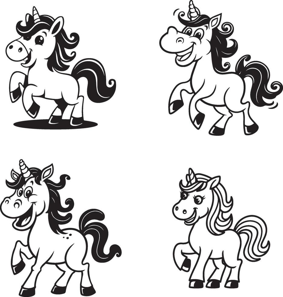 Cute Cartoon Unicorns Illustration With Various Poses And Expressions vector