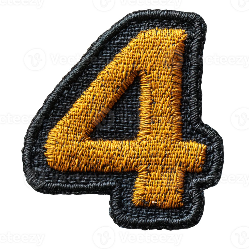 Embroidered patch number 4, isolated on transparent background png