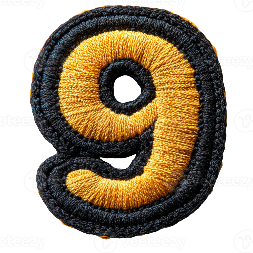 Embroidered patch number 9, isolated on transparent background png