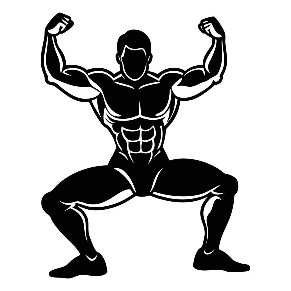 Flex Master Muscular Bodybuilder Silhouette in Power Pose vector