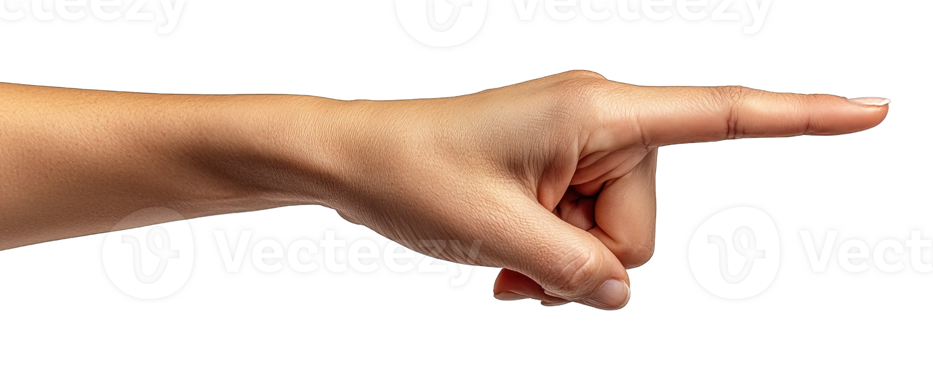 Hand pointing index finger side view, isolated on transparent background png