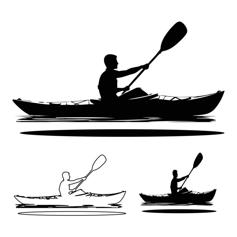 Exploration Kayaker Black and White Graphic vector