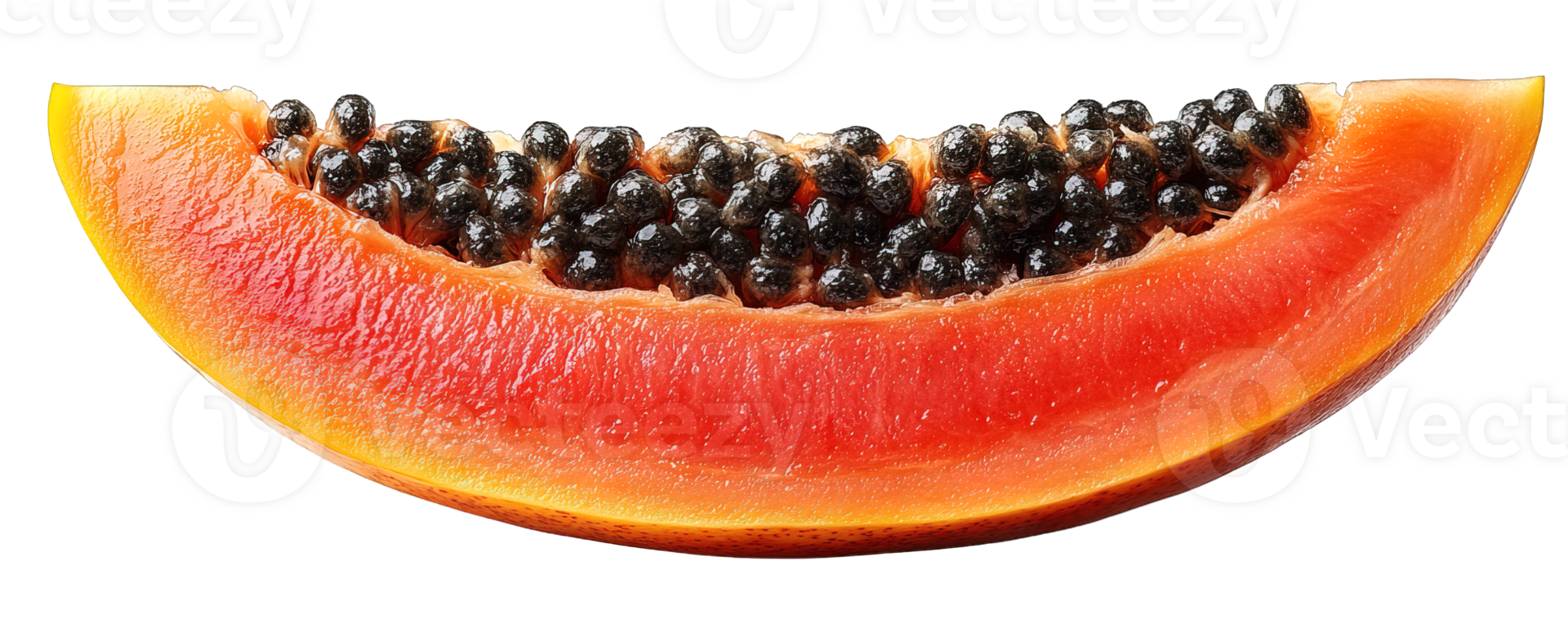 Ripe papaya slice with seeds, isolated on transparent background png
