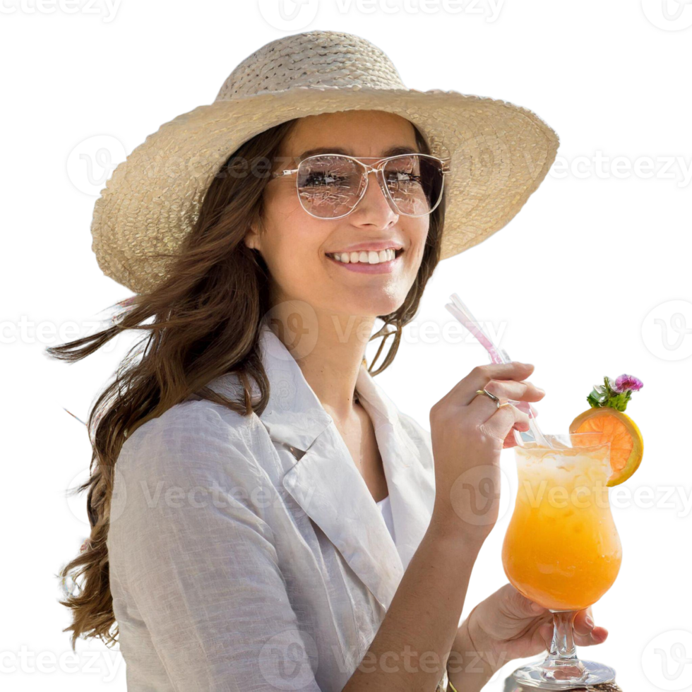 woman with cocktail on the beach png