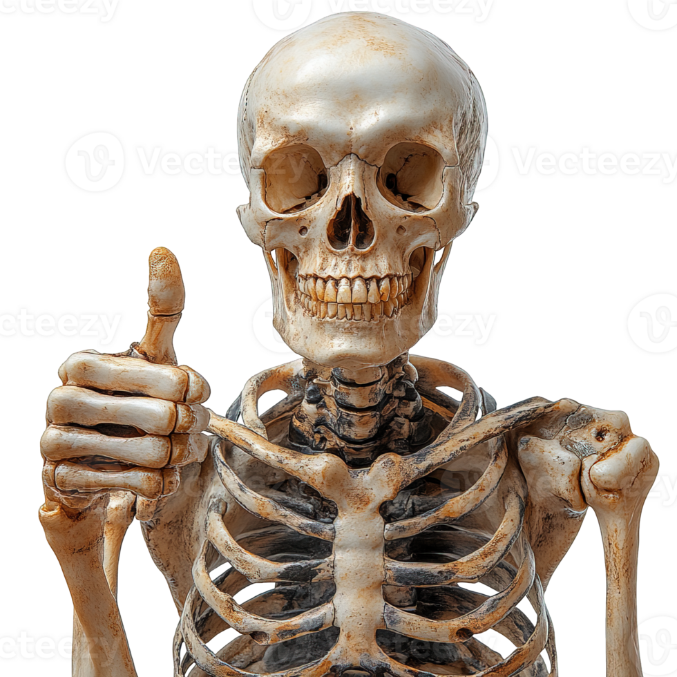 Half Body Skeleton Giving Thumbs Up Isolated on Transparent Background png
