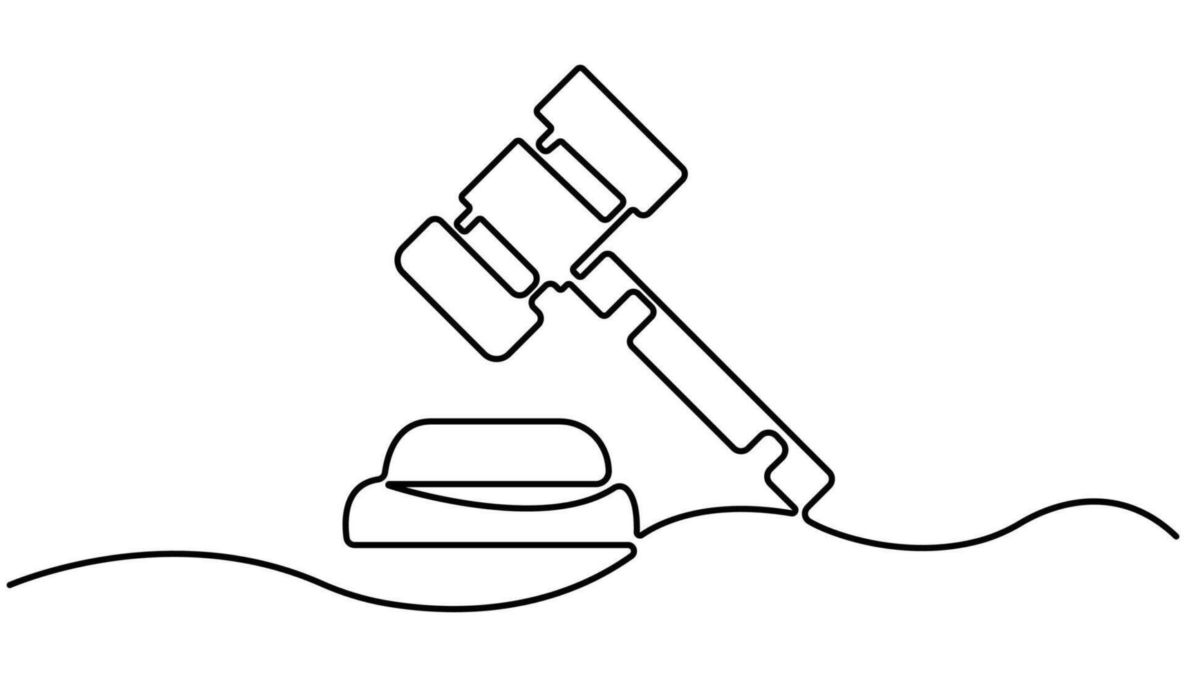 Continuous one line drawing of judge's gavel. One line drawing illustration of judge's hammer on the block vector