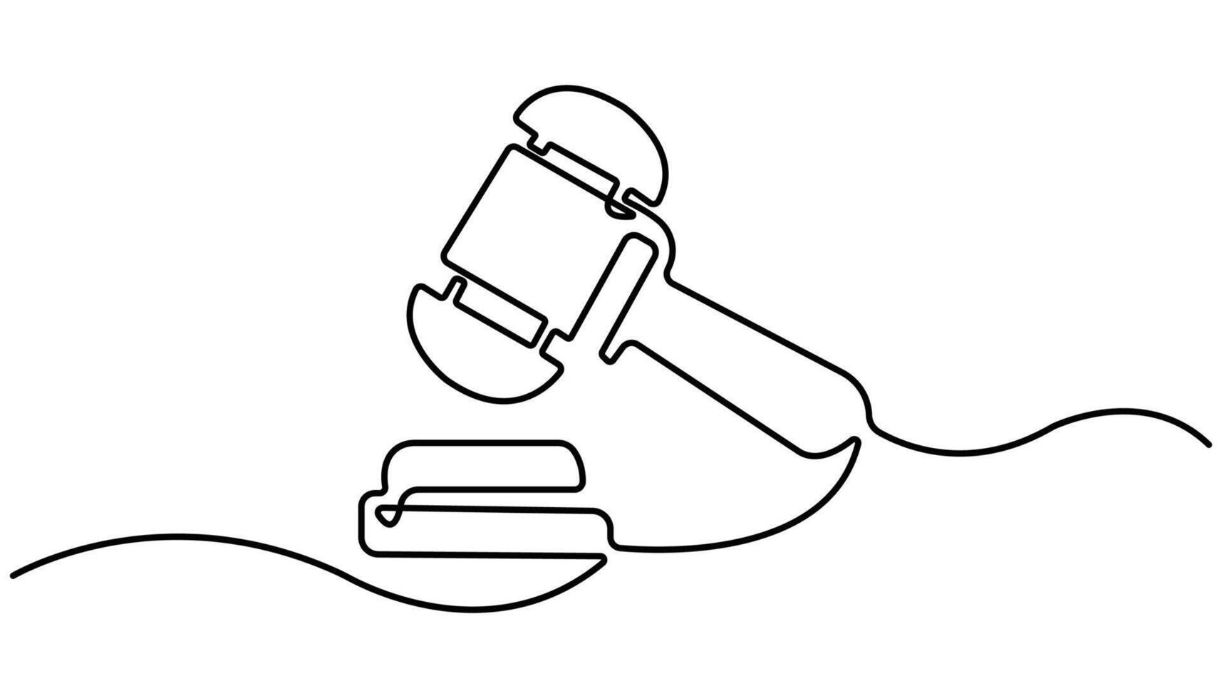 judge gavel continuous one line drawing, Lawyer, justice, court concept single line. Editable outline vector