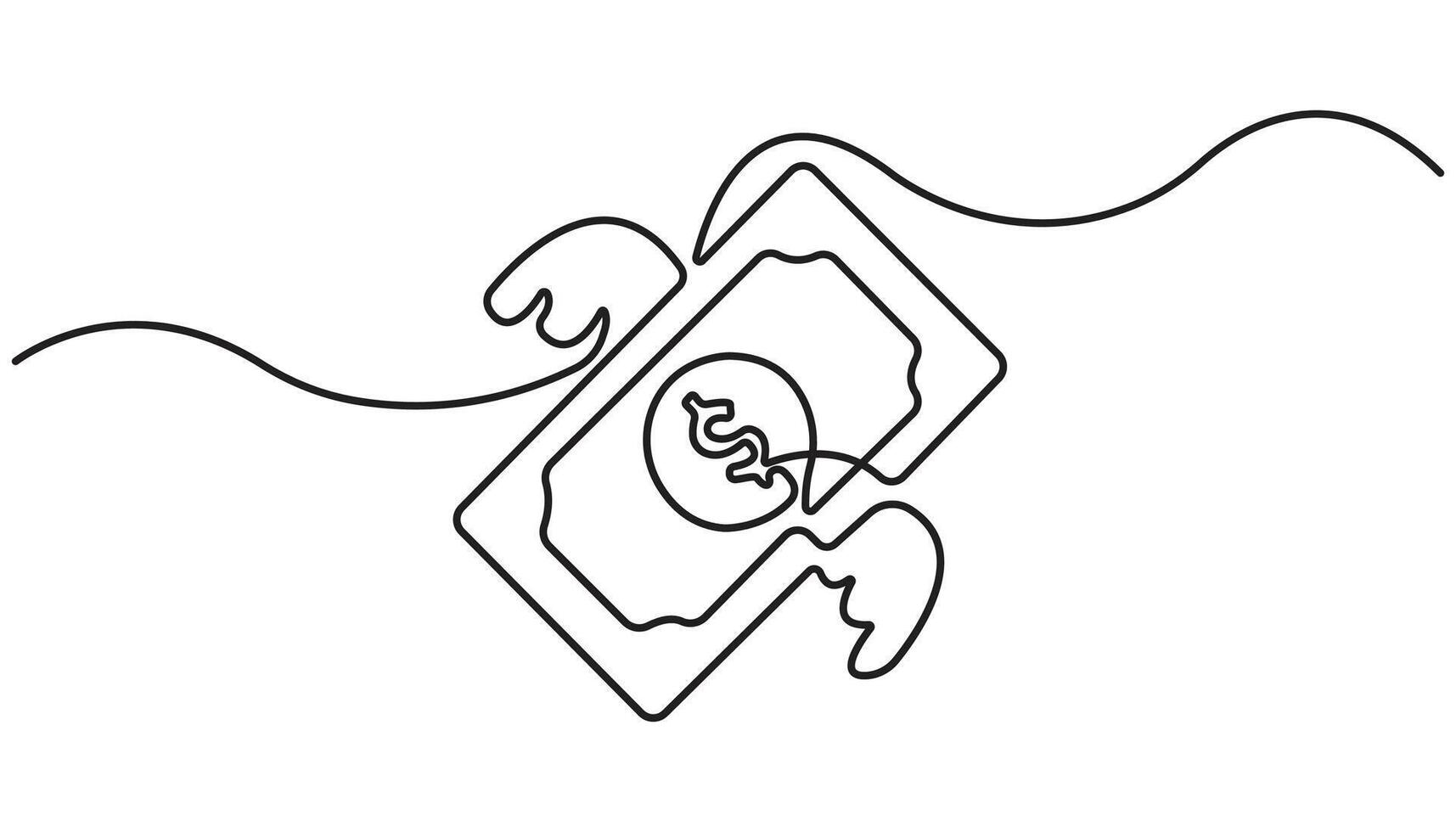 Continuous single one line drawing art of money paper flying with wings, Business, Financial concept. Winged American currency. Single line draw design illustration vector