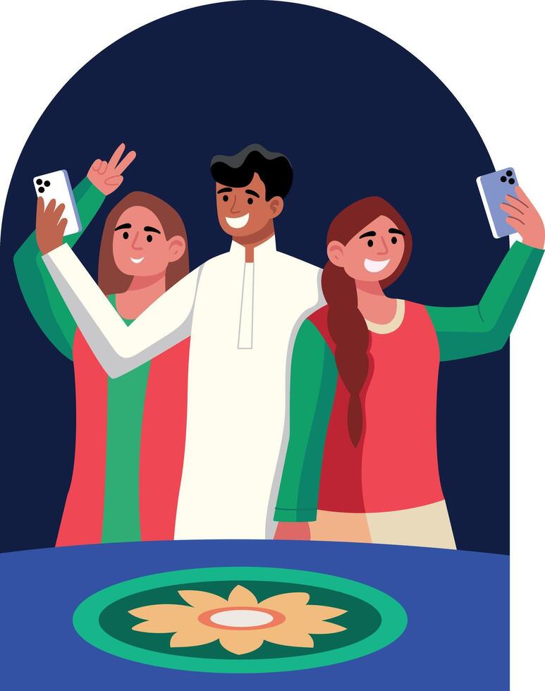 Flat illustration showing a family taking selfie vector
