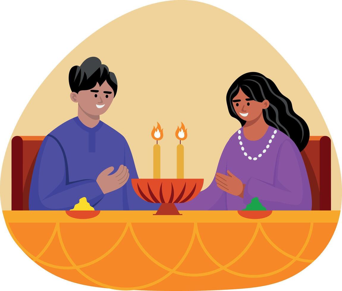 A cute couple doing candlelight dinner, flat illustration vector