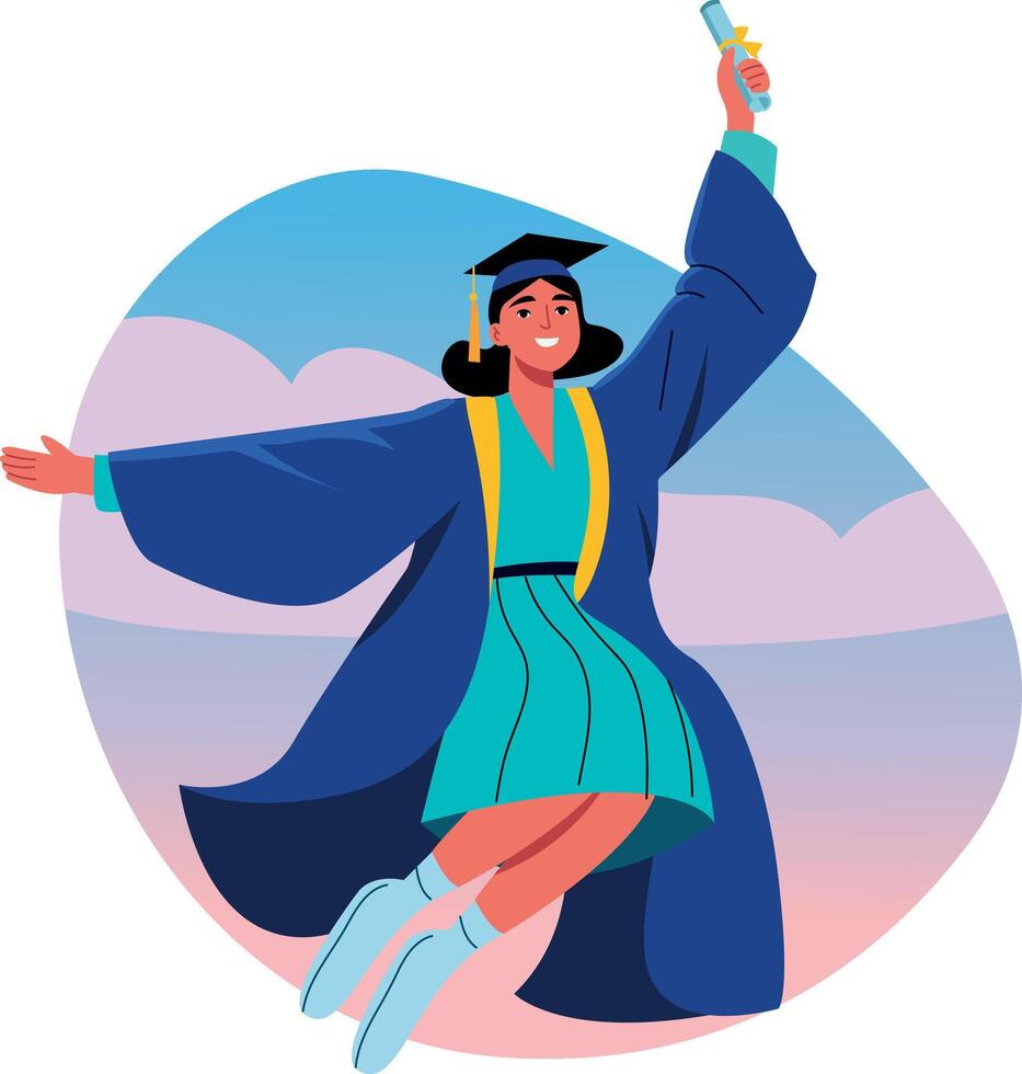 A flat style illustration of a graduate girl vector