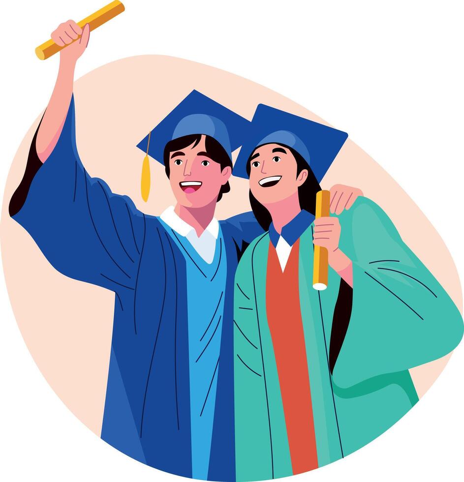 A flat style illustration of graduate friends celebrating together vector
