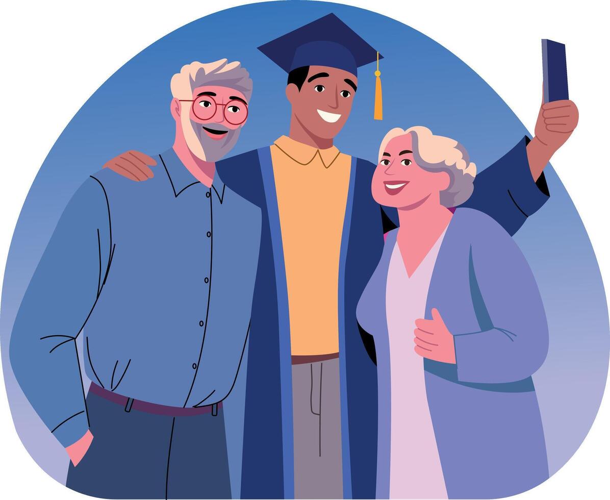 A flat style illustration of proud grandparents on graduation ceremony vector