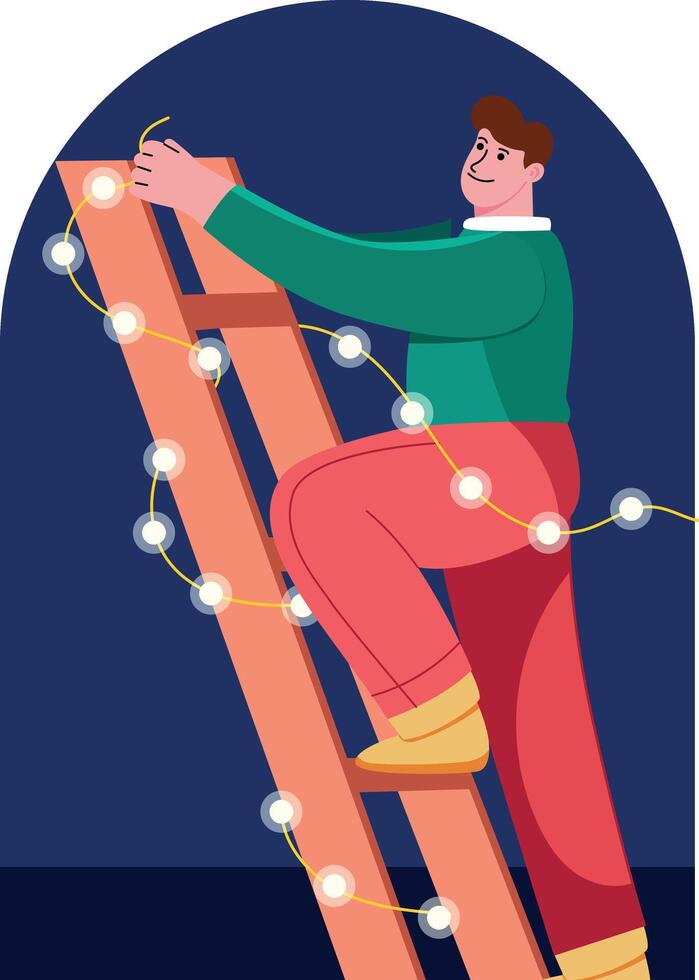 A character decorating his house, flat illustration vector