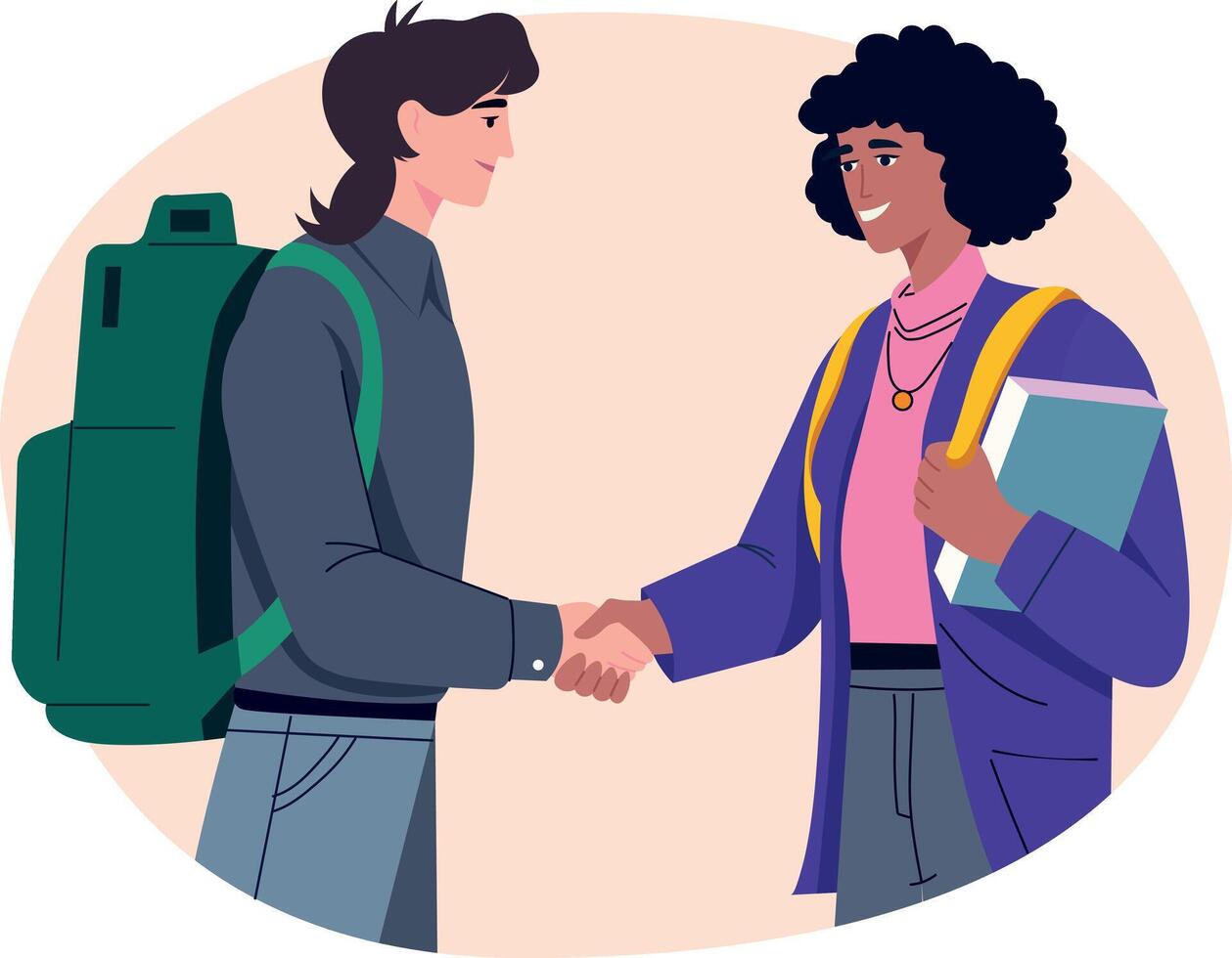 A character doing handshake with his friend, flat illustration vector