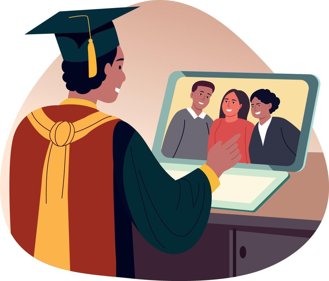 Flat illustration showing a graduating student doing a talk to his family vector