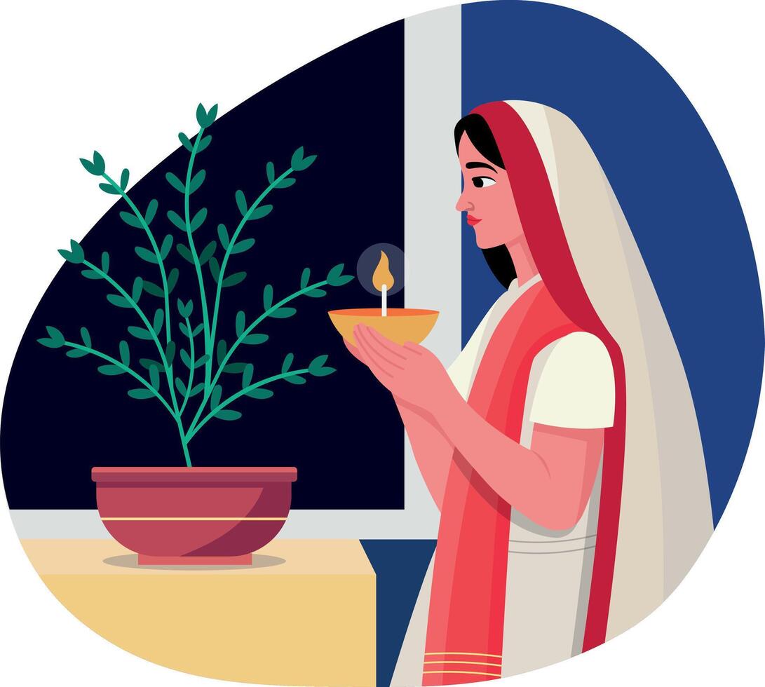 A woman doing plant worship, flat style illustration vector