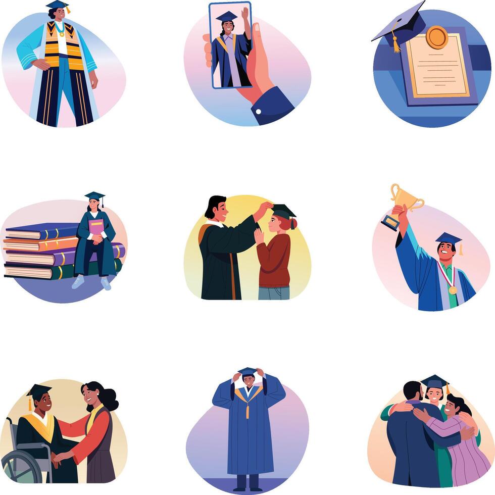 Set of Flat Style Convocation Illustrations vector
