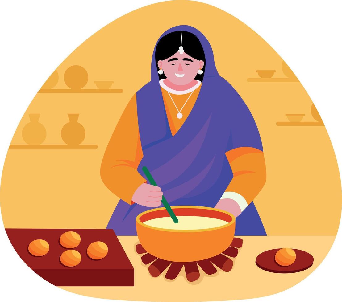 A woman making dessert, flat style illustration vector