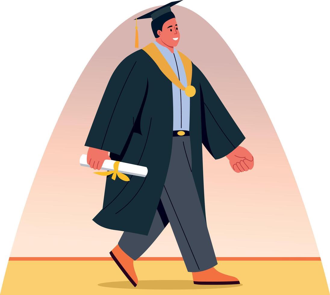Graduate walking character illustration in flat style vector