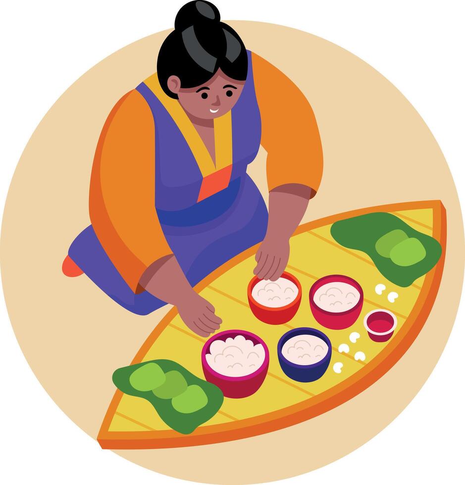 Flat illustration showing a woman making diwali food vector