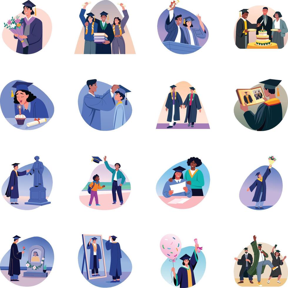 Set of Flat Style Graduated Characters Illustrations vector