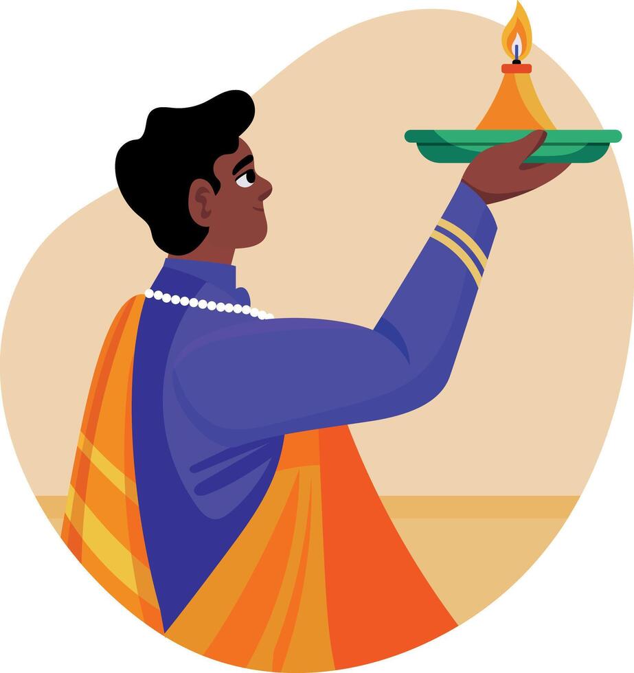 A flat style illustration showing a hindu praying vector