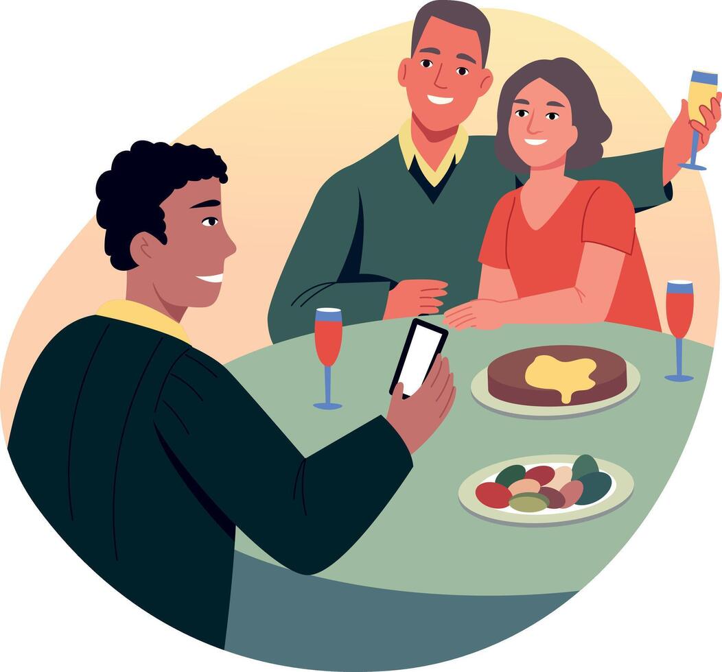 A flat style illustration showing family dinner vector