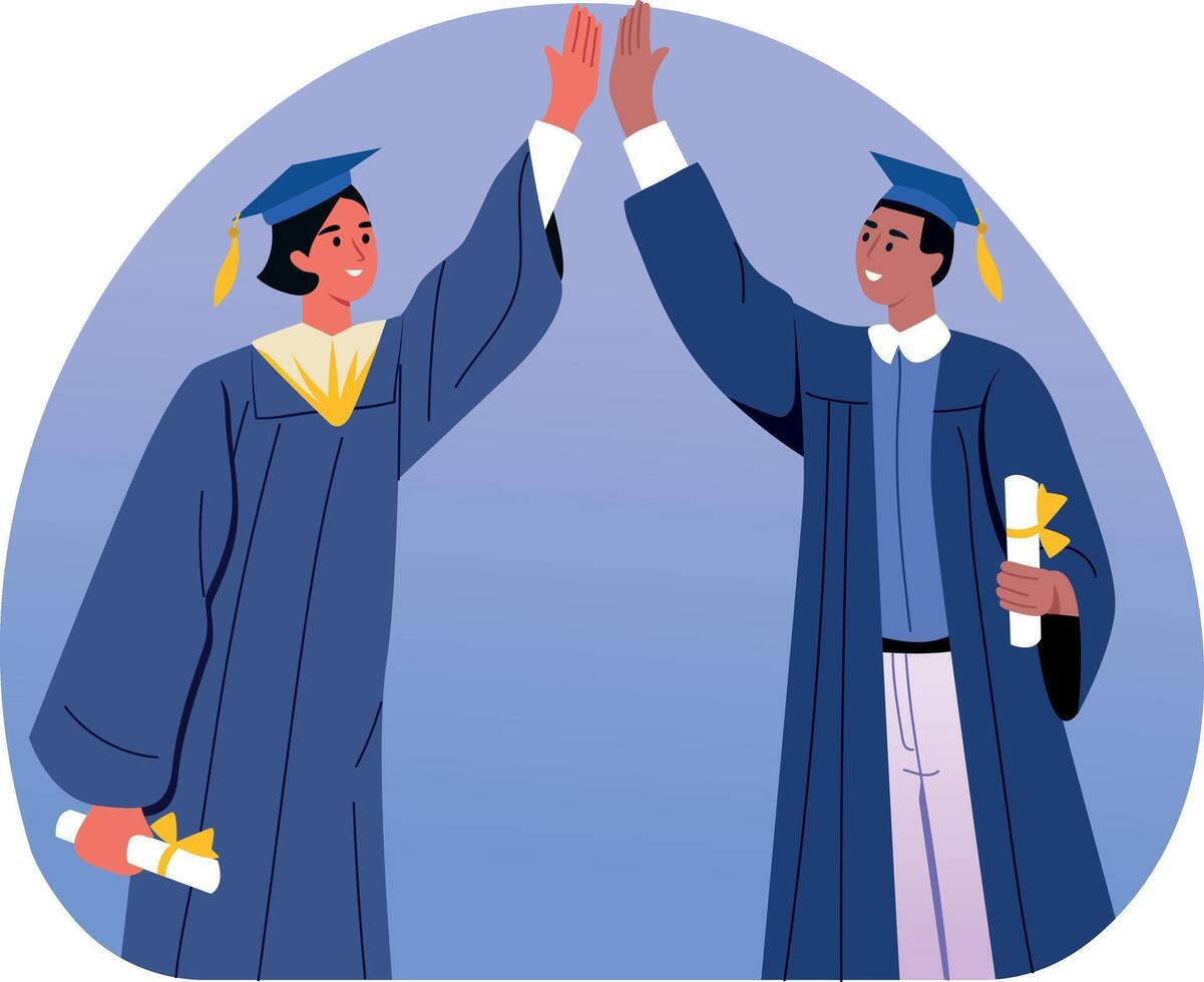 Flat style illustration of two scholars giving high five vector