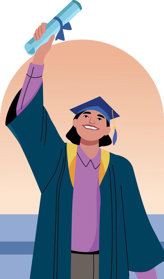 A flat style illustration of a happy graduate character vector