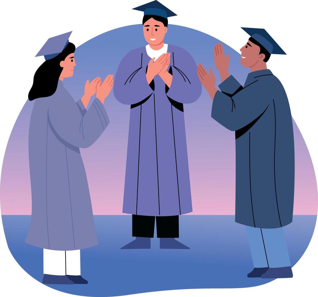 Applauding graduated students illustration in flat style vector