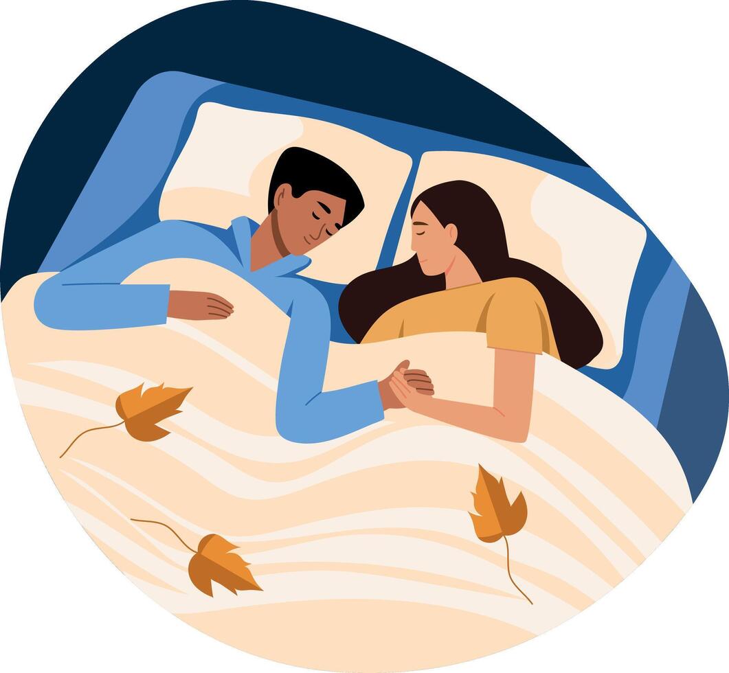 A cute couple sleeping together, flat style illustration vector