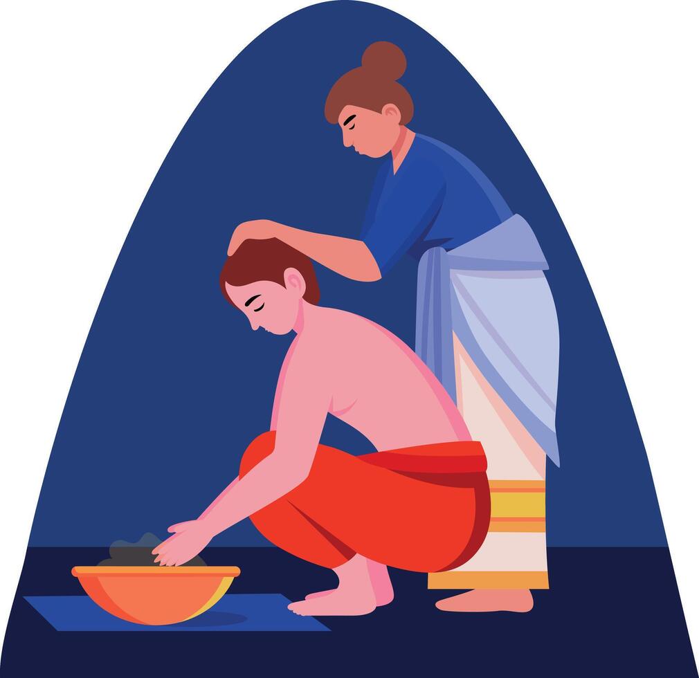 A character taking oil bath, flat style illustration vector