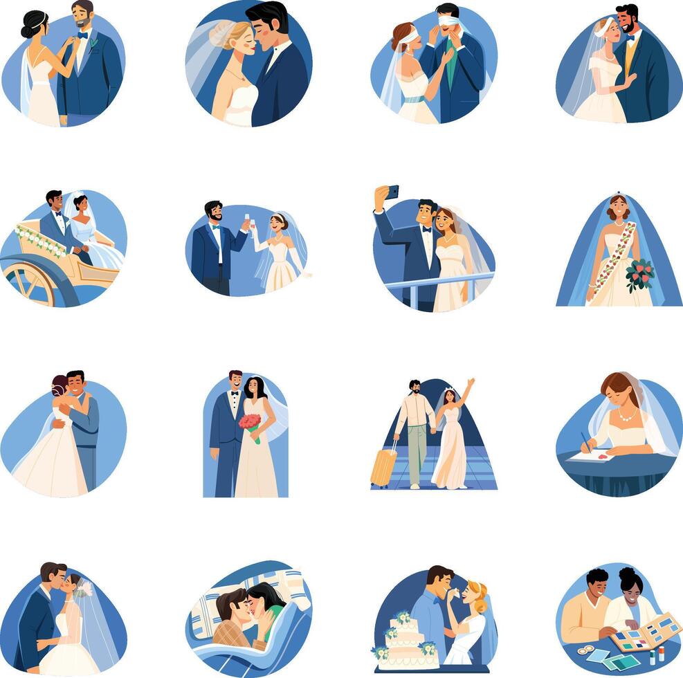 Collection of Wedding Ceremony Flat Illustrations vector