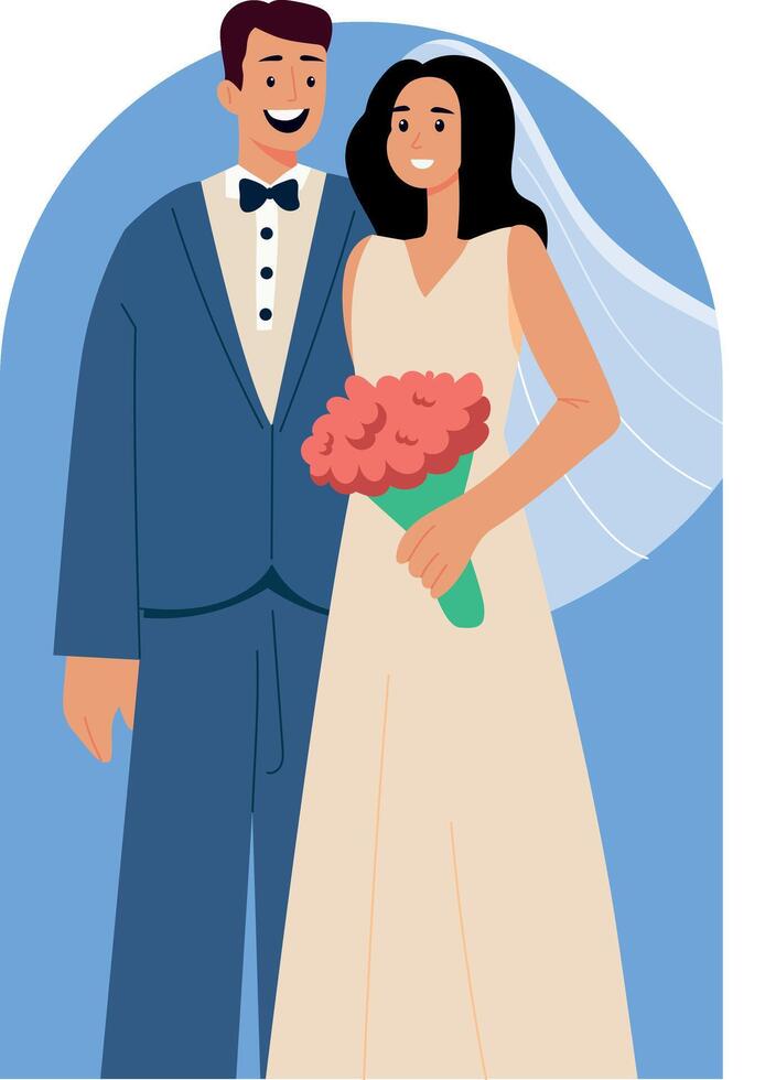 A flat style illustration of a newly married couple vector