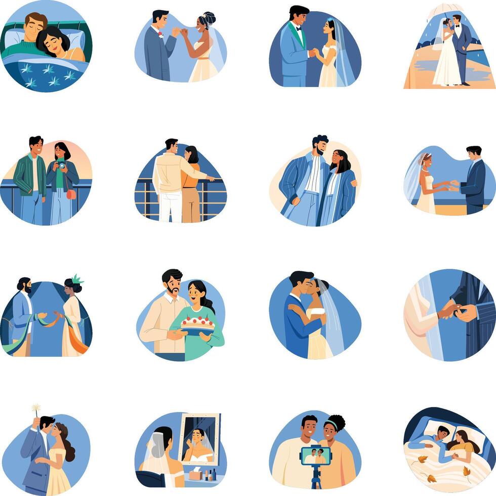 Set of Flat Style Happy Couple Illustrations vector