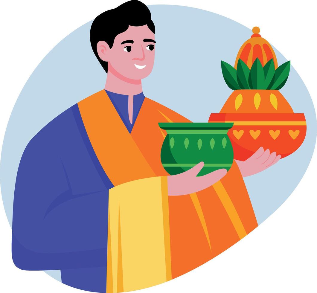 A kalash character doing traditional ritual, flat illustration vector