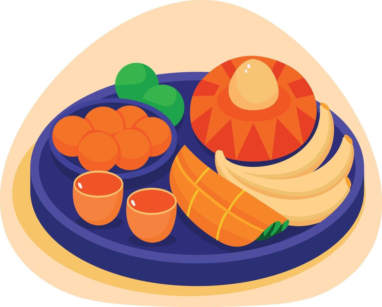 A flat style illustration of a traditional food plate vector