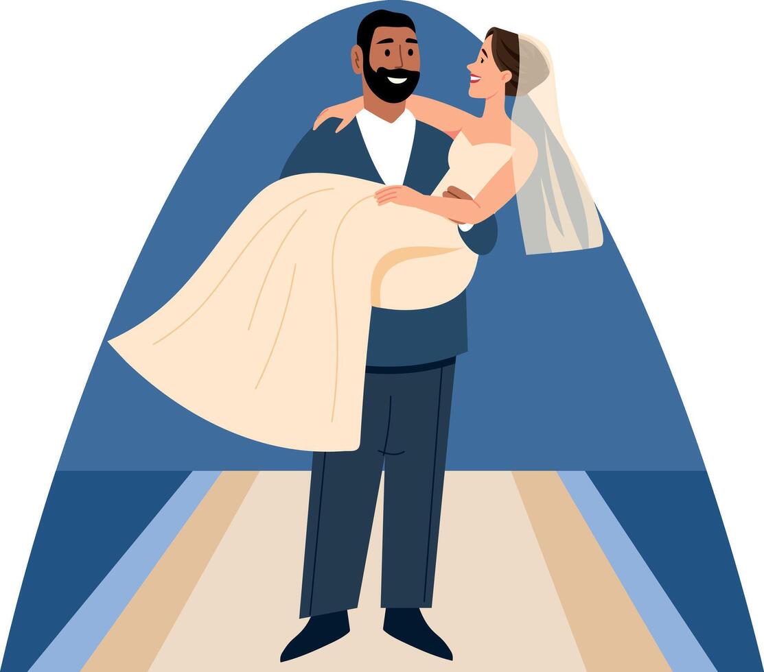 A groom carrying bride illustration in flat style vector