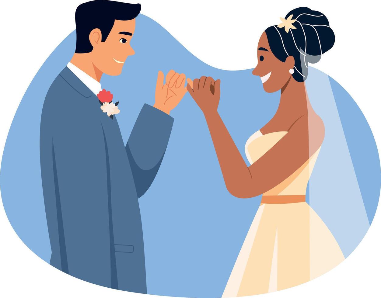 Bride and groom taking pinky promise, flat illustration vector